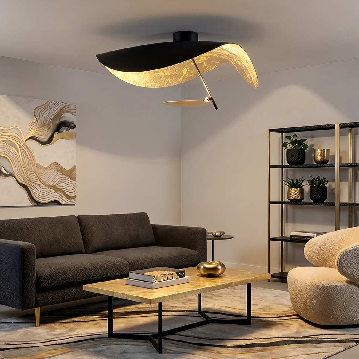 VerdeLeaf Orb Ceiling Light With Reflective Disc And Metal Shade