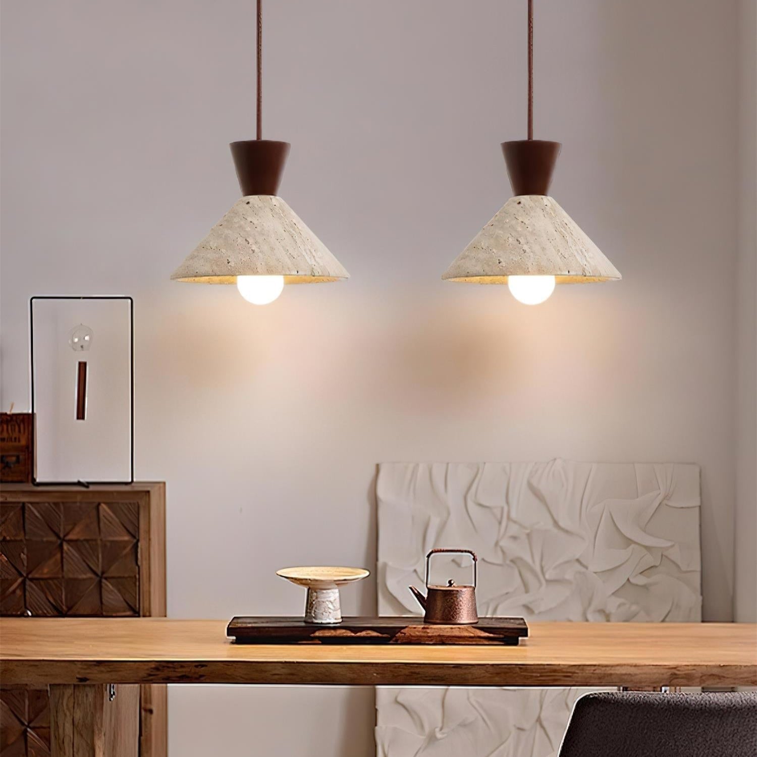 Ritta   Travertine Pendant Lamp Hat Shape | Fioriscas