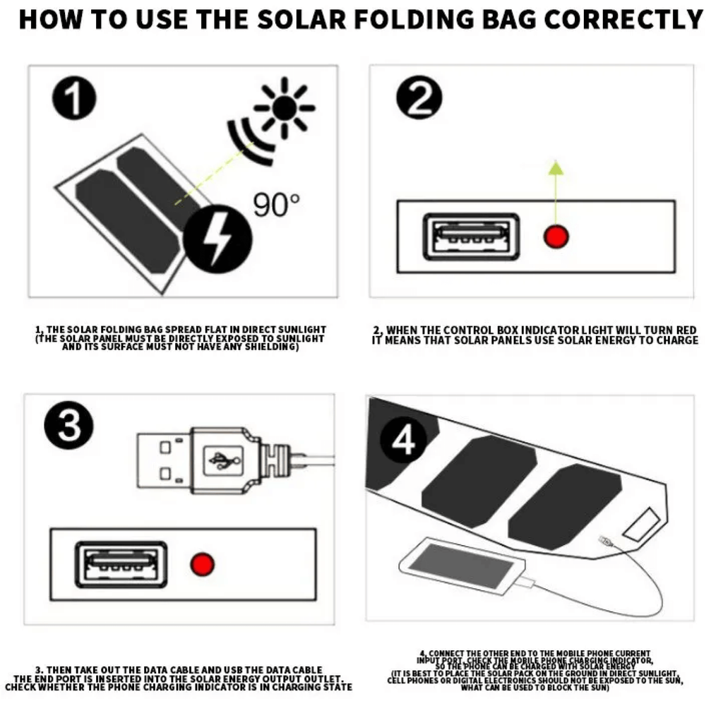 Foldable Solar Panel Charger For Phones And Small Devices, USB Output