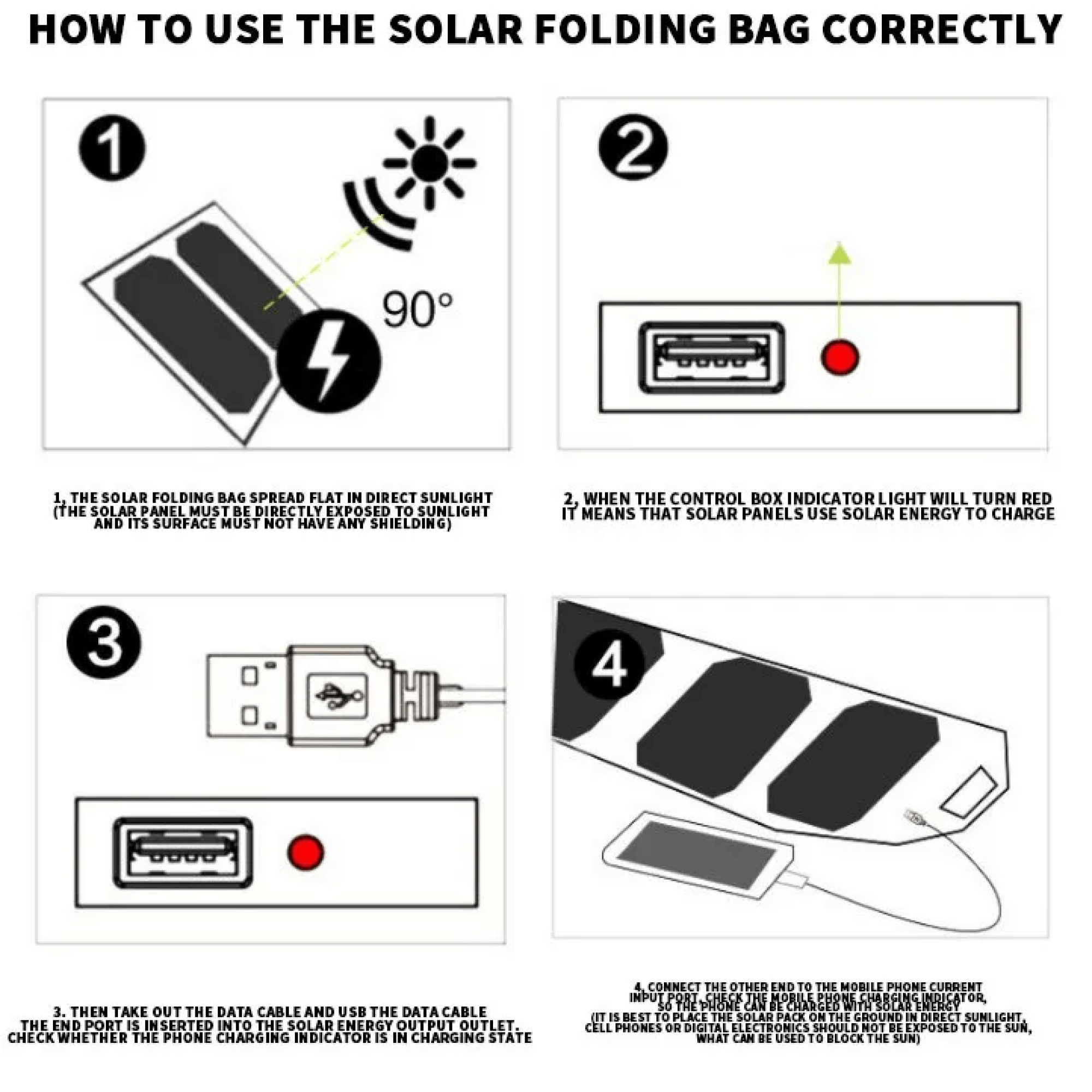Foldable Solar Panel Charger For Phones And Small Devices, USB Output