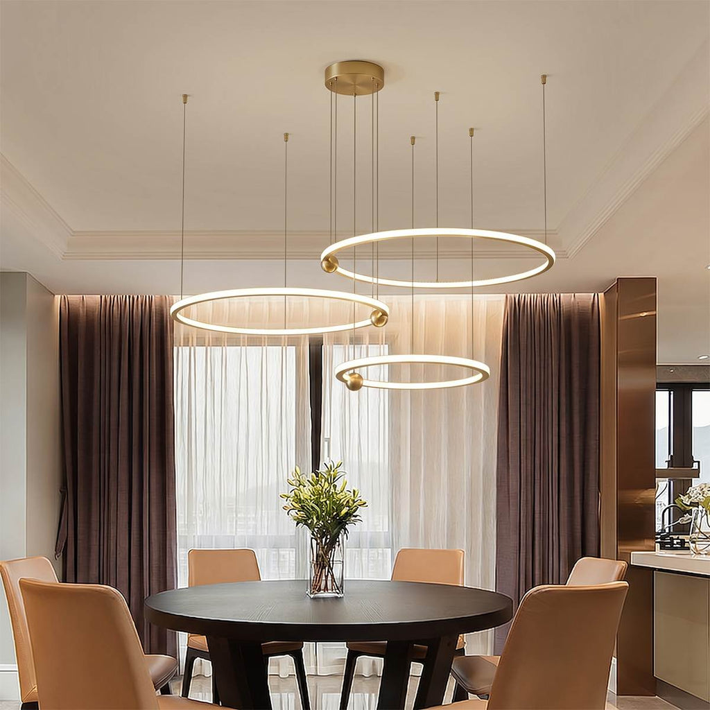 Radiant Copper Ring LED Chandelier With Floating Circular Orbits