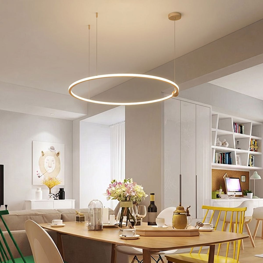 Radiant Copper Ring LED Chandelier With Floating Circular Orbits
