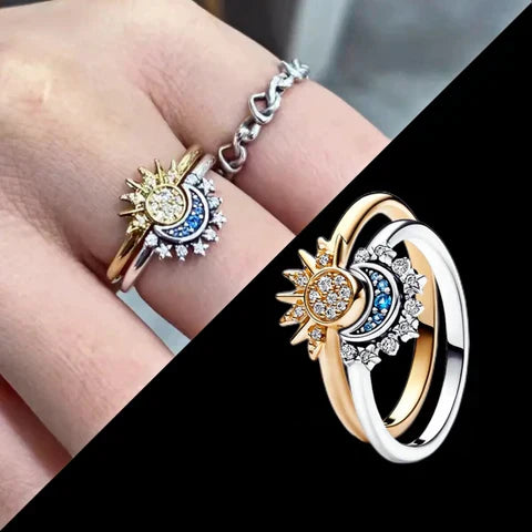 Lunara égi hold- és napgyűrű, sterling ezüstből, kristálydíszítéssel