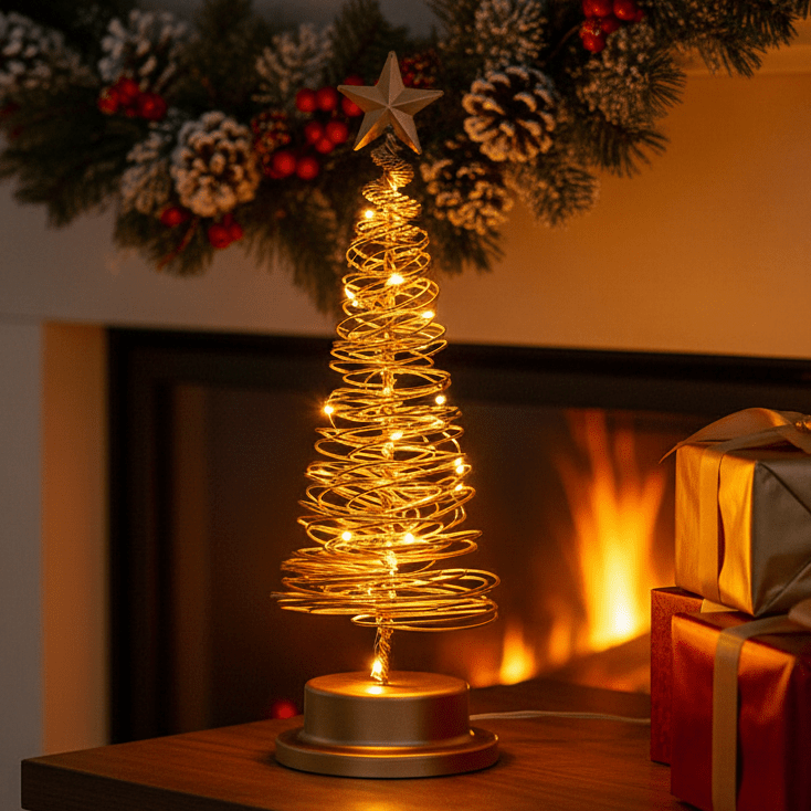 Albero di Natale LED con design a spirale e accento a stella (33 cm) - Fioriscas