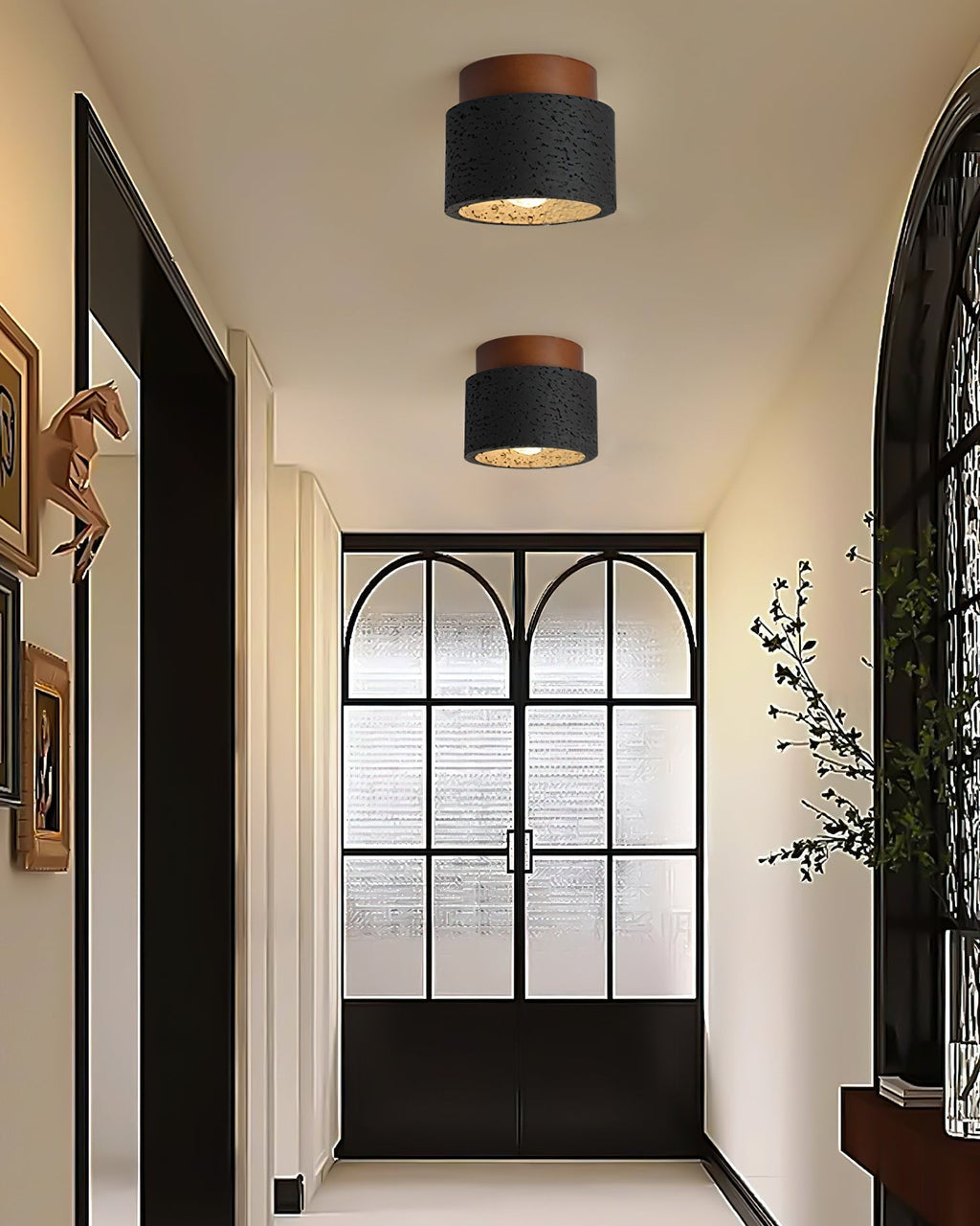 Ritta Sqaure&Round Ceiling Light  Black& Yellow Travertine | Fioriscas