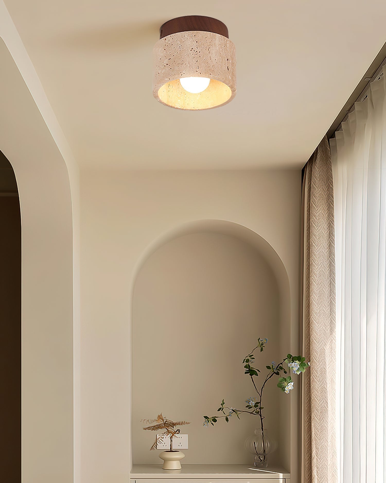 Ritta Sqaure&Round Ceiling Light  Black& Yellow Travertine | Fioriscas