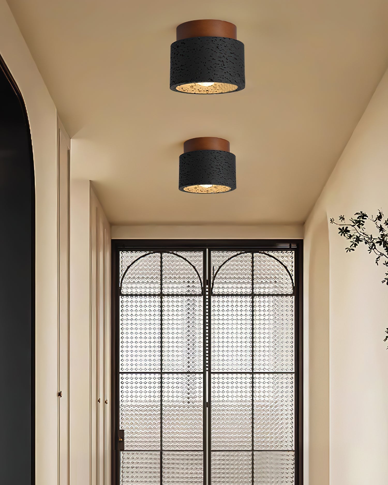 Ritta Sqaure&Round Ceiling Light  Black& Yellow Travertine | Fioriscas