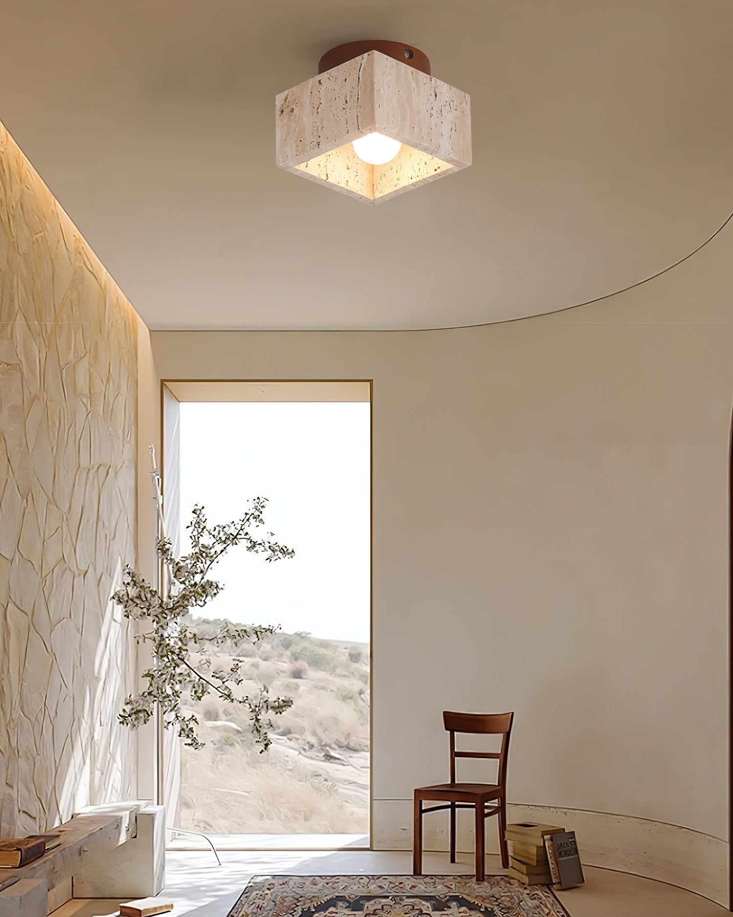 Ritta Sqaure&Round Ceiling Light  Black& Yellow Travertine | Fioriscas