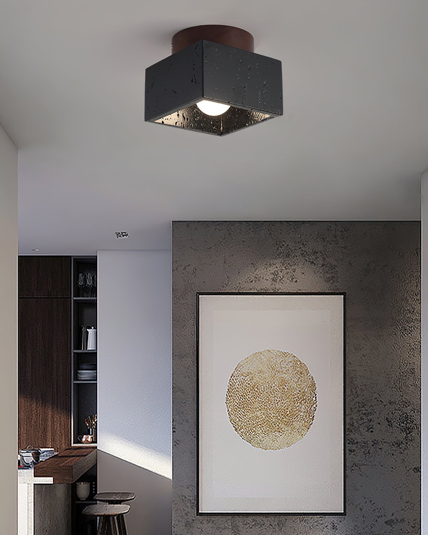 Ritta Sqaure&Round Ceiling Light  Black& Yellow Travertine | Fioriscas