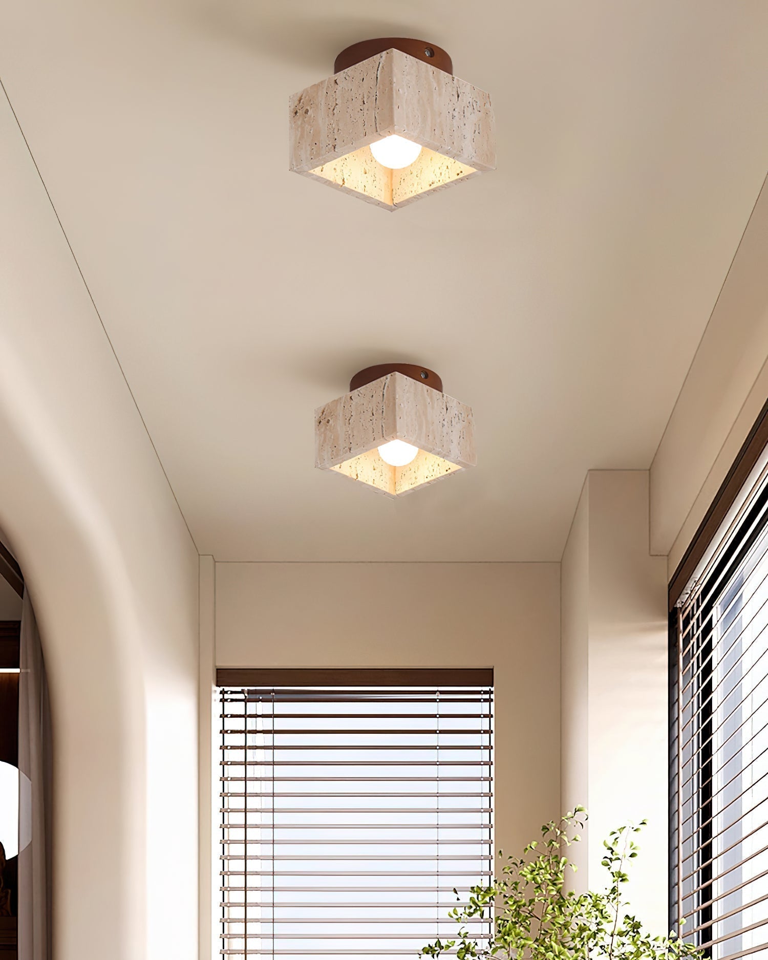 Ritta Sqaure&Round Ceiling Light  Black& Yellow Travertine | Fioriscas