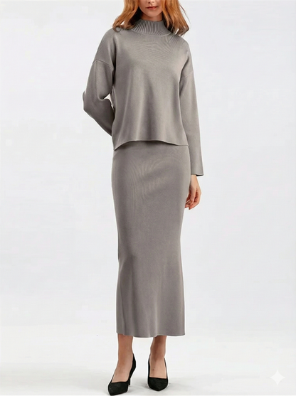 L'Ensemble Maille Côtelée | Pull Confort & Jupe Longue