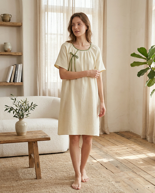 La Robe de Nuit en Pur Coton Crêpe I Style Minimaliste