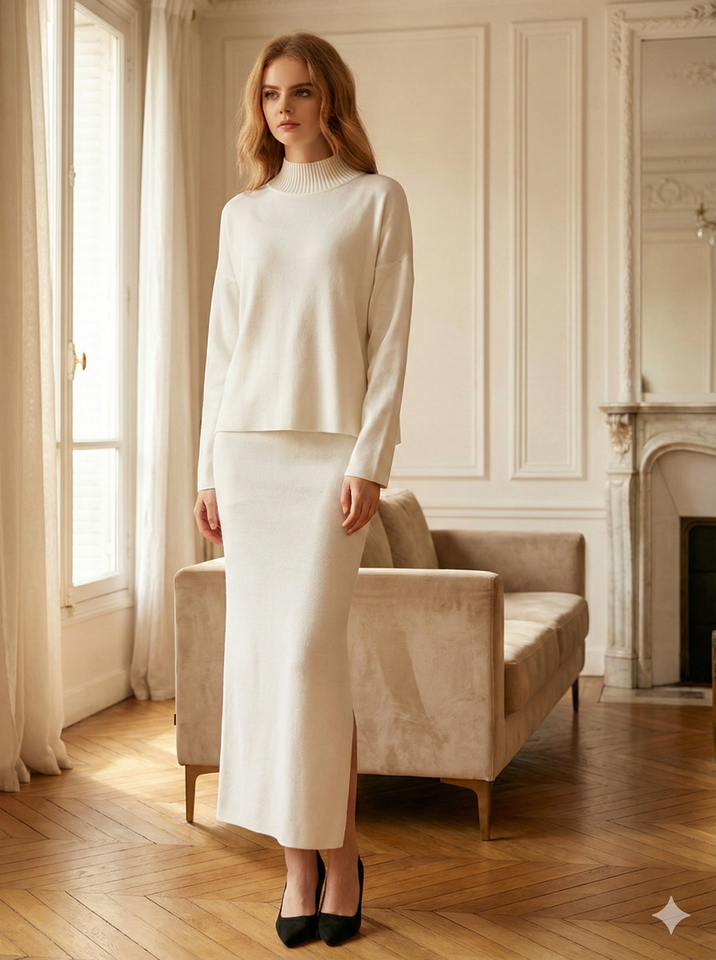 L'Ensemble Maille Côtelée | Pull Confort & Jupe Longue