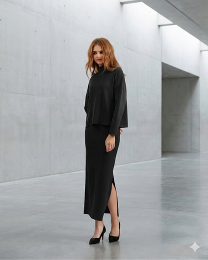 L'Ensemble Maille Côtelée | Pull Confort & Jupe Longue