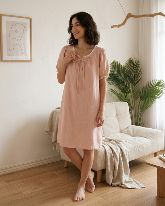 Douceur du printemps  I La Robe de Nuit en Gaze de Coton 100%