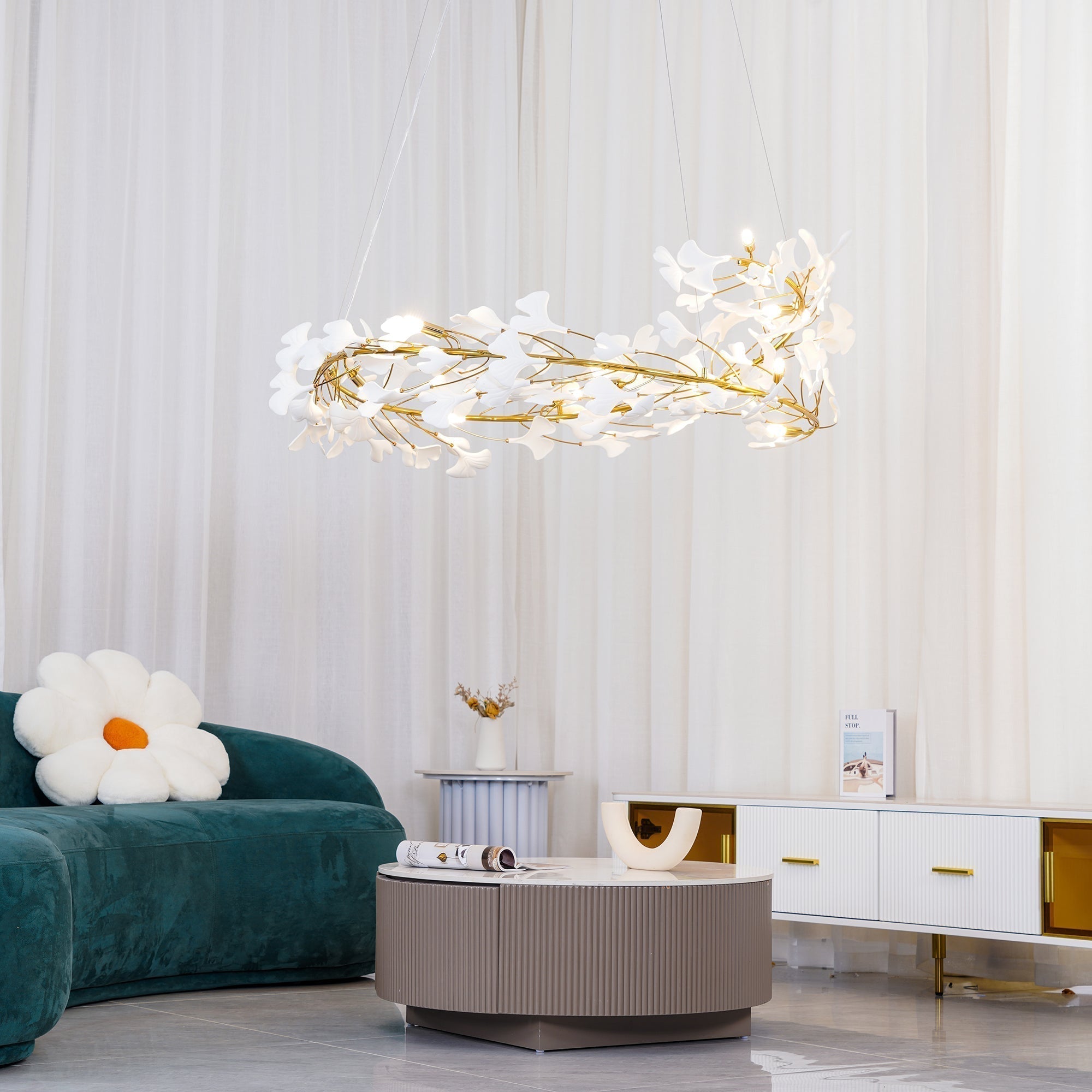 Olivia Modern Golden LED Chandelier Ceramic | Fioriscas
