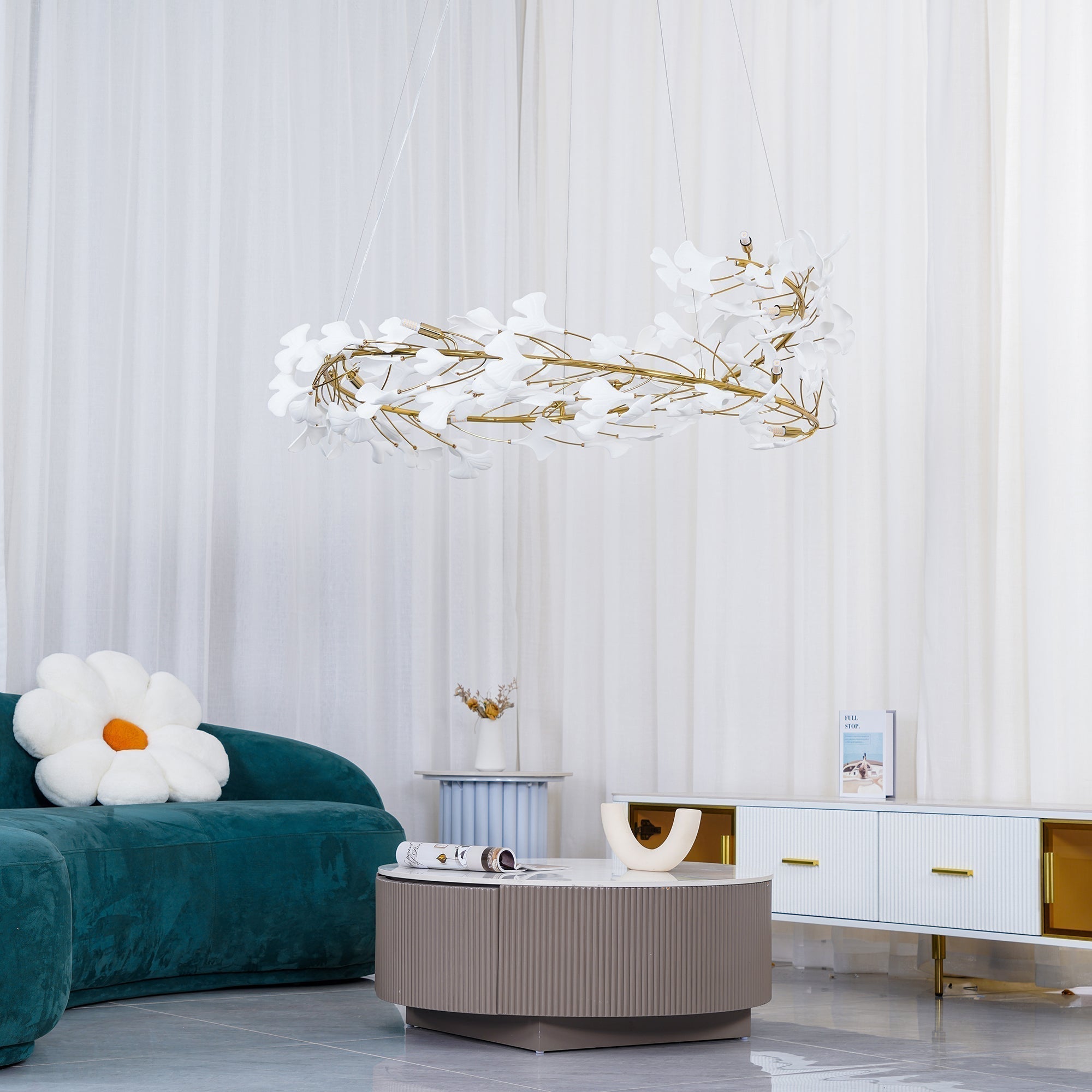 Olivia Modern Golden LED Chandelier Ceramic | Fioriscas