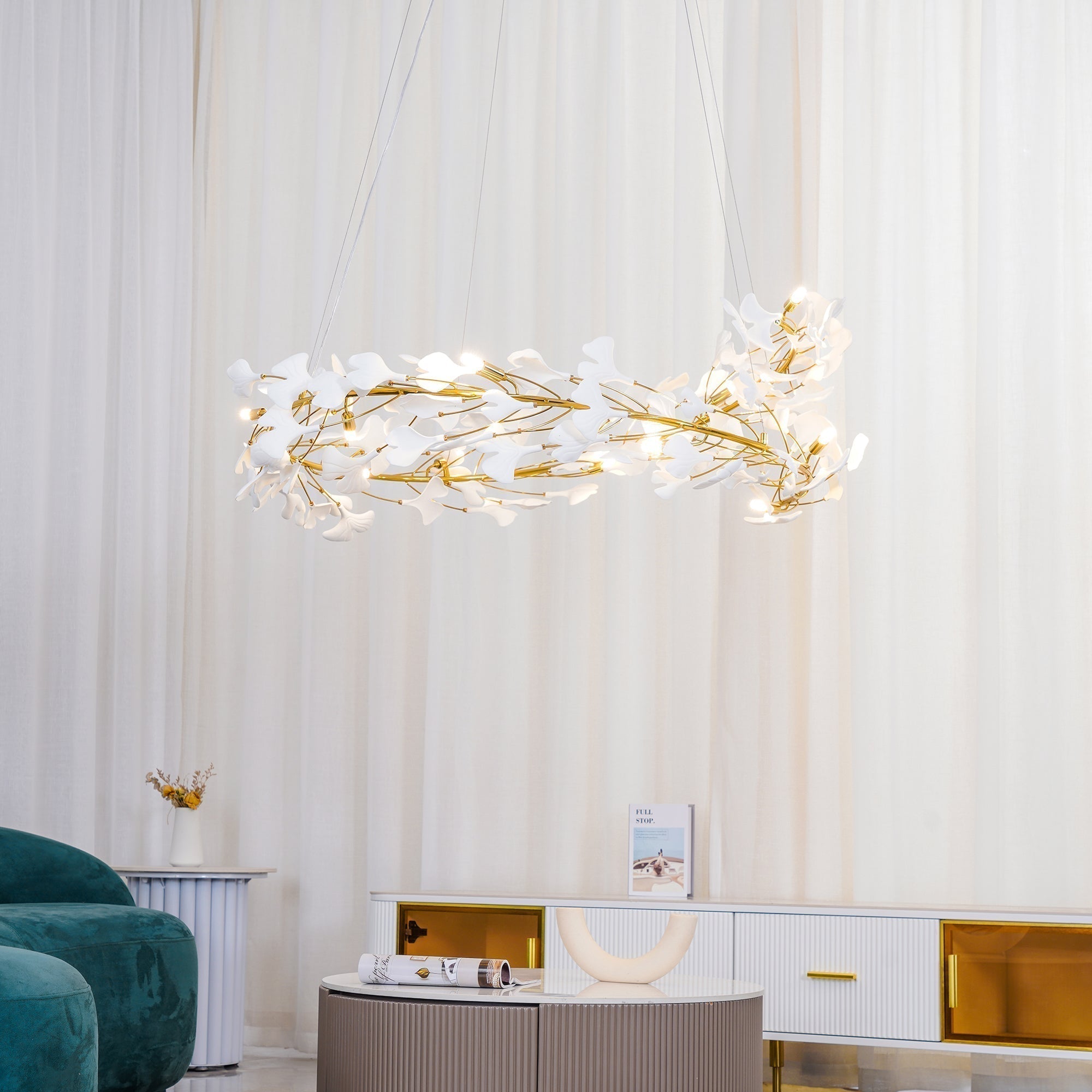 Olivia Modern Golden LED Chandelier Ceramic | Fioriscas