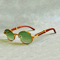 Rowen Round Sunglasses, Gold-Tone Frame With Wood Temple Accents