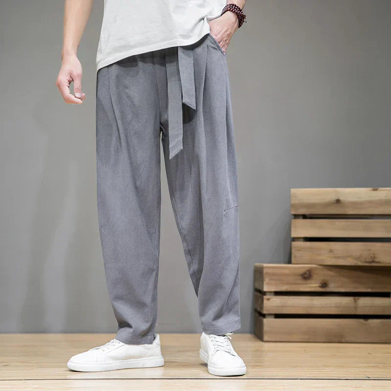 Pantaloni Harem da Uomo in Cotone e Lino, Vestibilità Ampia, Comfort Estivo Arieggiato