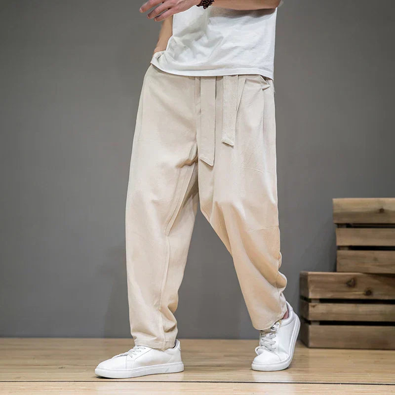 Pantaloni Harem da Uomo in Cotone e Lino, Vestibilità Ampia, Comfort Estivo Arieggiato