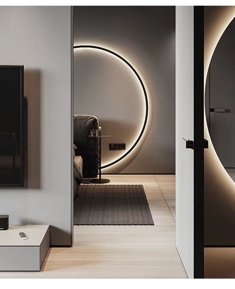Luz de Parede Redonda LED, NovaHalo LumaNova, Design Minimalista Preto