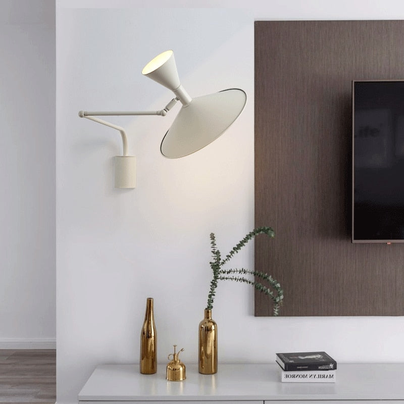 NovaSwing Wall Lamp, Swing-Arm Reach, Plug-In With Frosted Shade