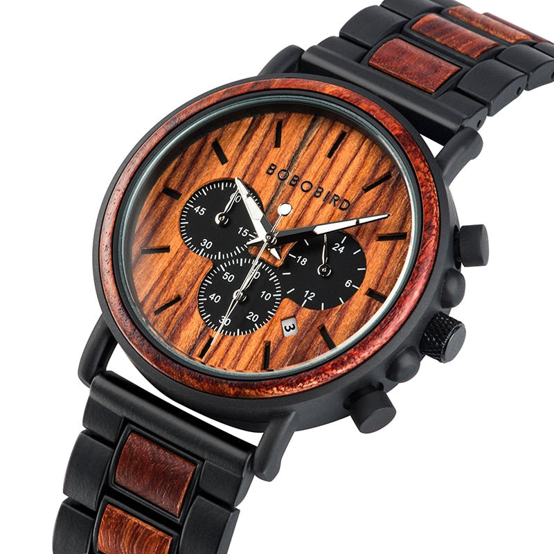 TimberLuxe Holzuhr für Herren mit Gravur, 3 ATM wasserdicht
