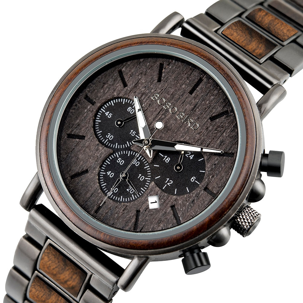 TimberLuxe Holzuhr für Herren mit Gravur, 3 ATM wasserdicht