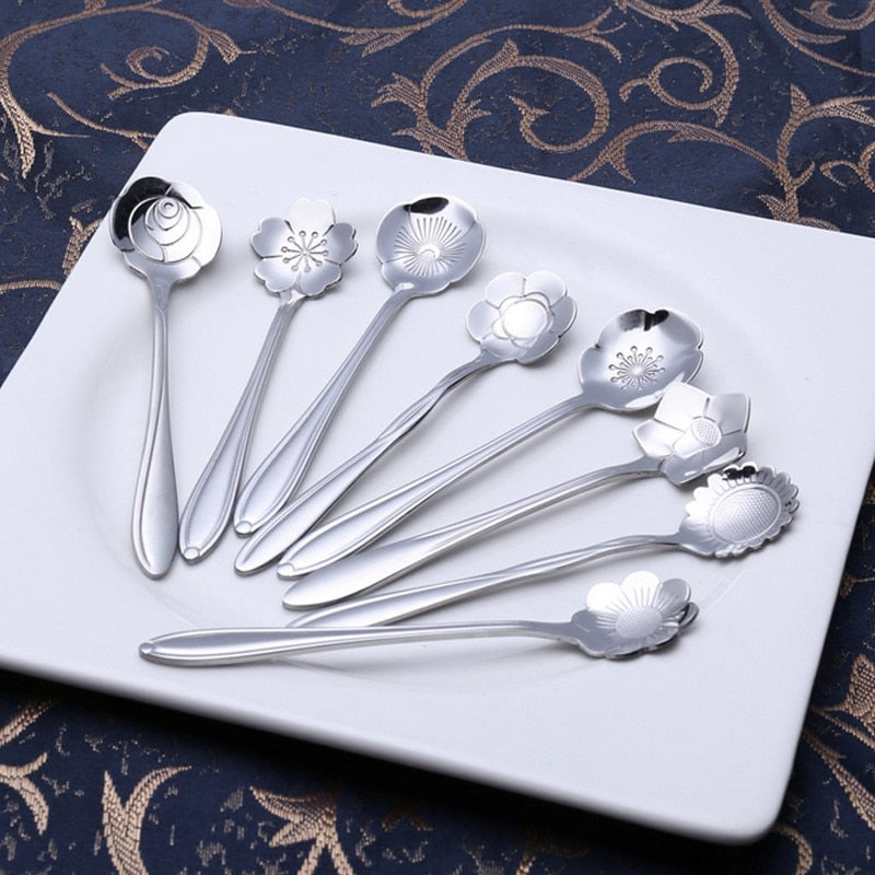 Set de 8 lingurițe Florin cu motiv floral, din oțel inoxidabil