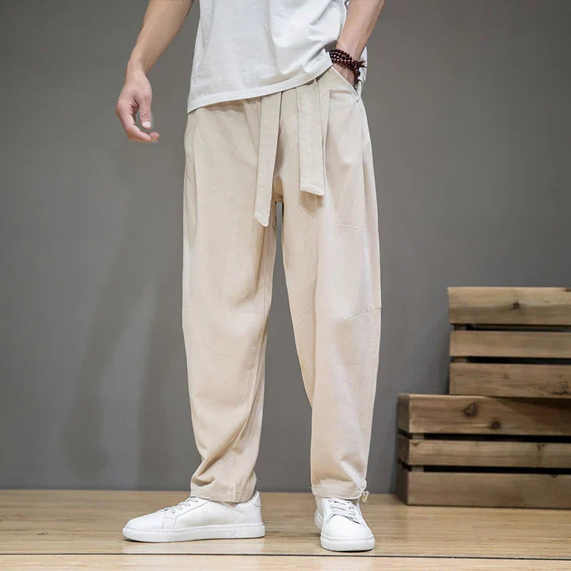 Pantaloni Harem da Uomo in Cotone e Lino, Vestibilità Ampia, Comfort Estivo Arieggiato