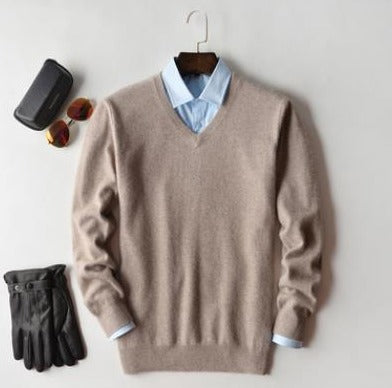 Camisola de caxemira Elarin para homem, de gola redonda ou em V, 7 cores