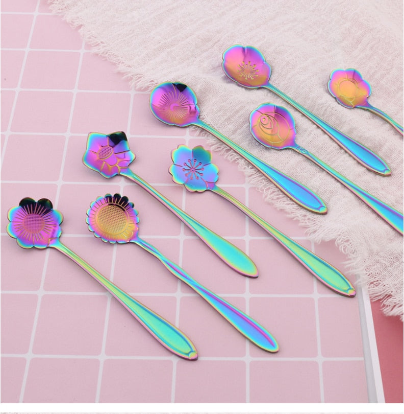 Set de 8 lingurițe Florin cu motiv floral, din oțel inoxidabil