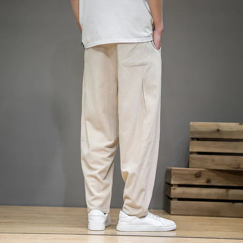 Pantaloni Harem da Uomo in Cotone e Lino, Vestibilità Ampia, Comfort Estivo Arieggiato