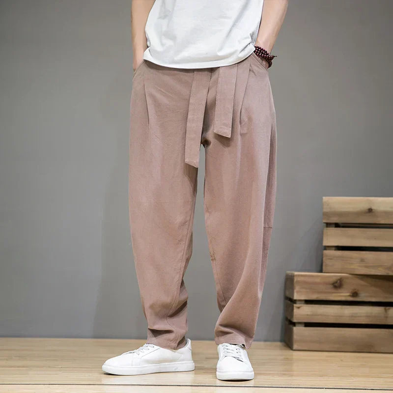 Pantaloni Harem da Uomo in Cotone e Lino, Vestibilità Ampia, Comfort Estivo Arieggiato