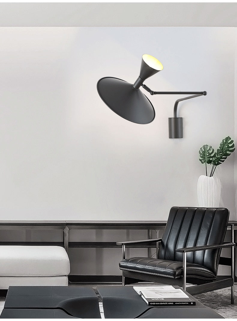 NovaSwing Wall Lamp, Swing-Arm Reach, Plug-In With Frosted Shade