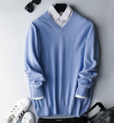 Camisola de caxemira Elarin para homem, de gola redonda ou em V, 7 cores