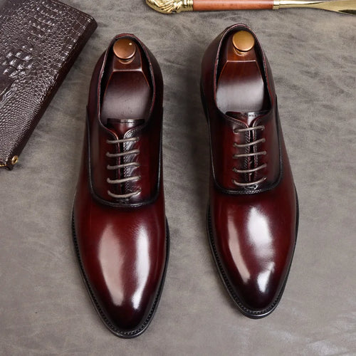Aurelo Men's Oxford Shoes in Italian Leather, Lace-Up Formal Shoes