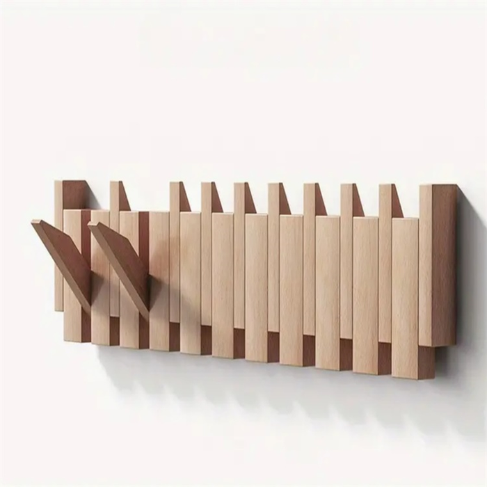 Cabide de parede artesanal Cadenza, ganchos dobráveis em forma de teclas de piano, madeira de nogueira ou faia