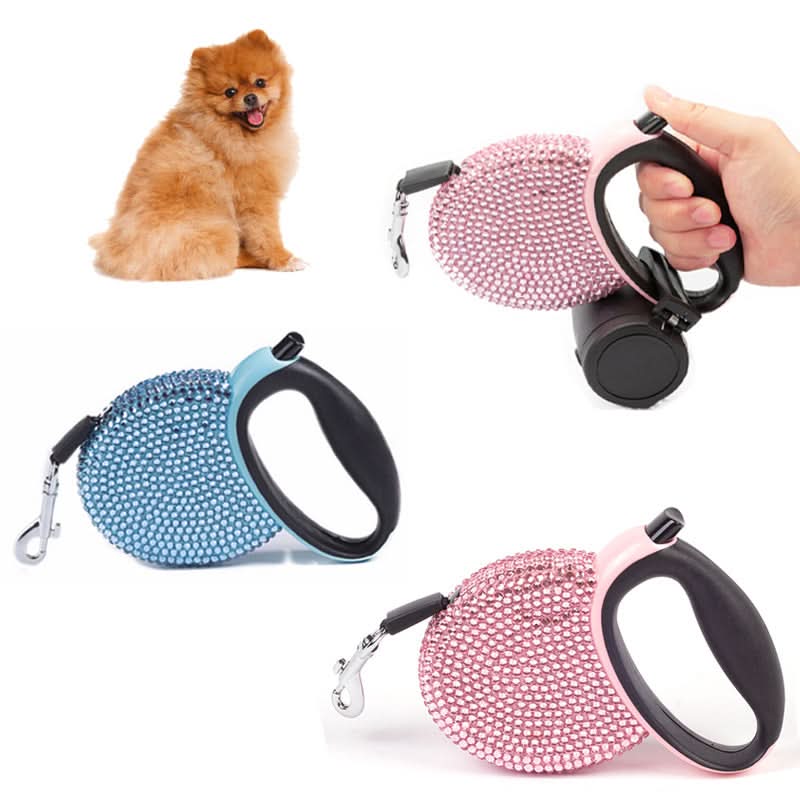 Luxury Retractable Leash with Rhinestones for Small Dogs & Cats - Fioriscas