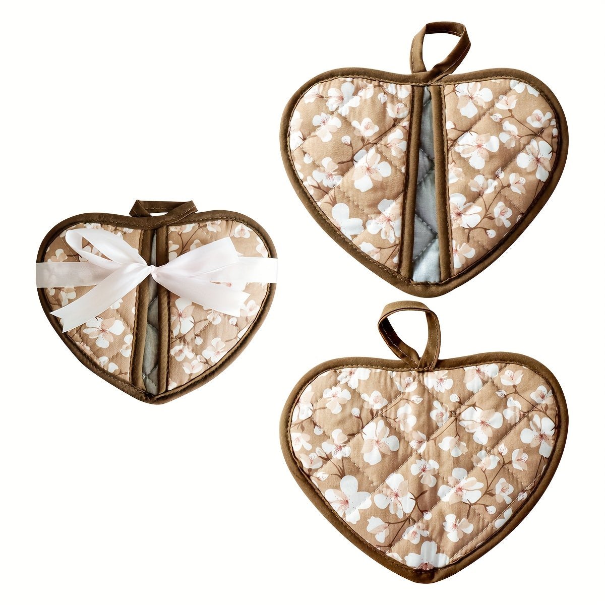 Varmebestandige grydelapper i hjerteform med blomster-vintage design - Fioriscas