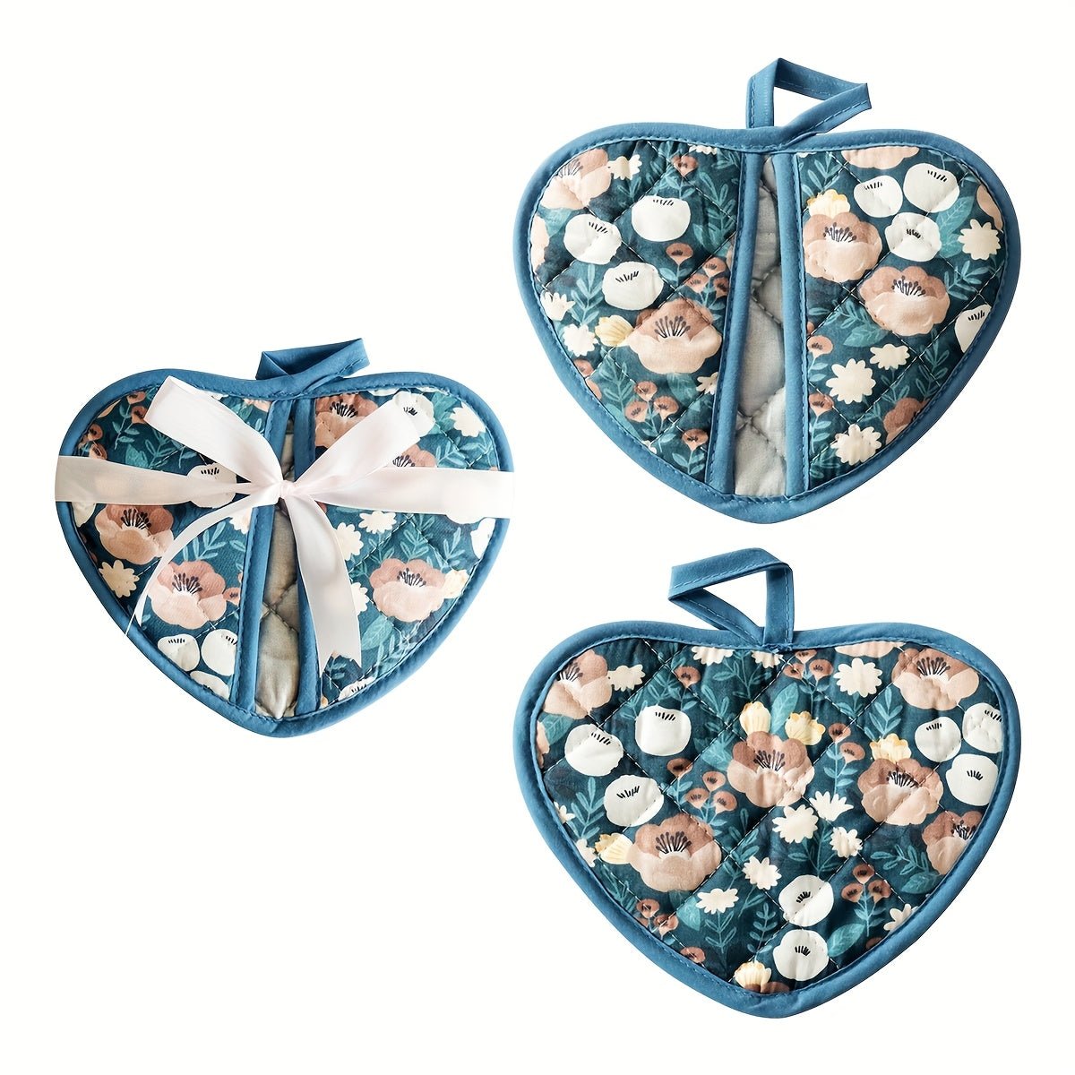 Varmebestandige grydelapper i hjerteform med blomster-vintage design - Fioriscas
