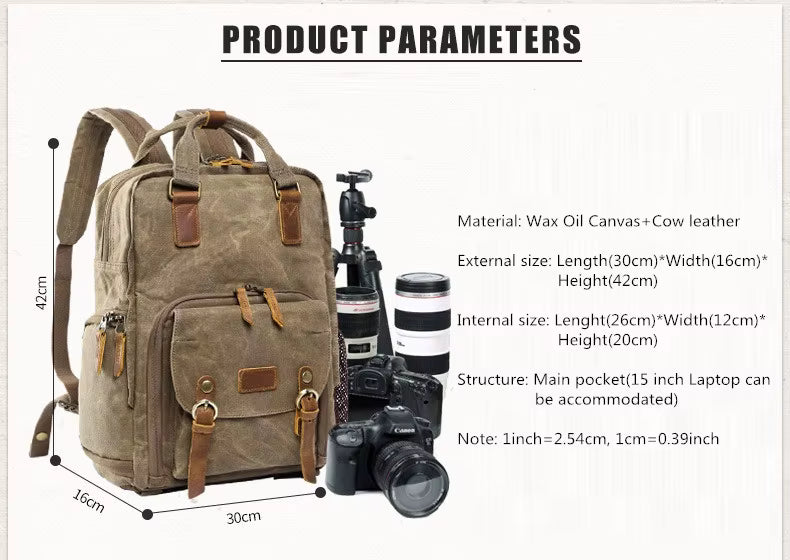 NovaVoyage DSLR Camera Backpack In Waterproof Waxed Canvas
