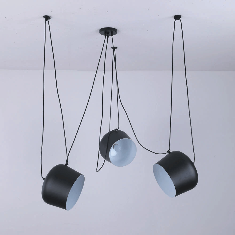Multi-Light Drum Pendant, LumaDrum Cable-Hung Fixture in Black or White