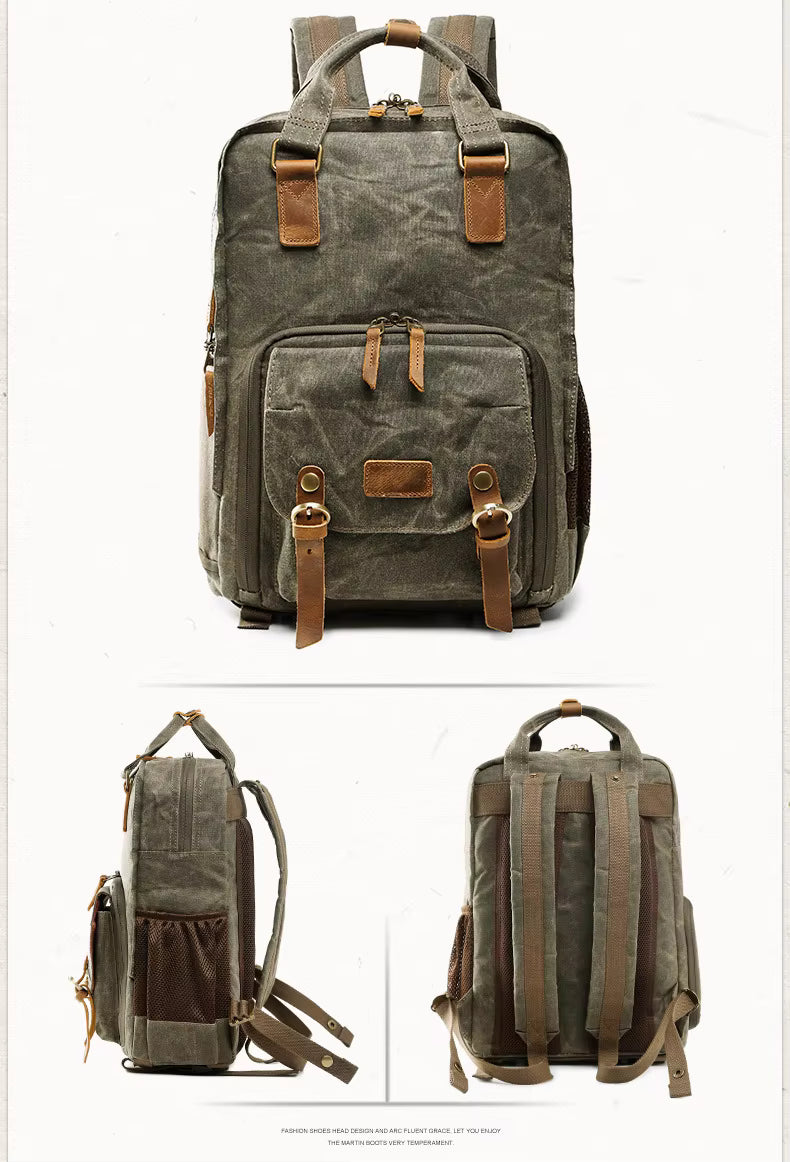 NovaVoyage DSLR Camera Backpack In Waterproof Waxed Canvas