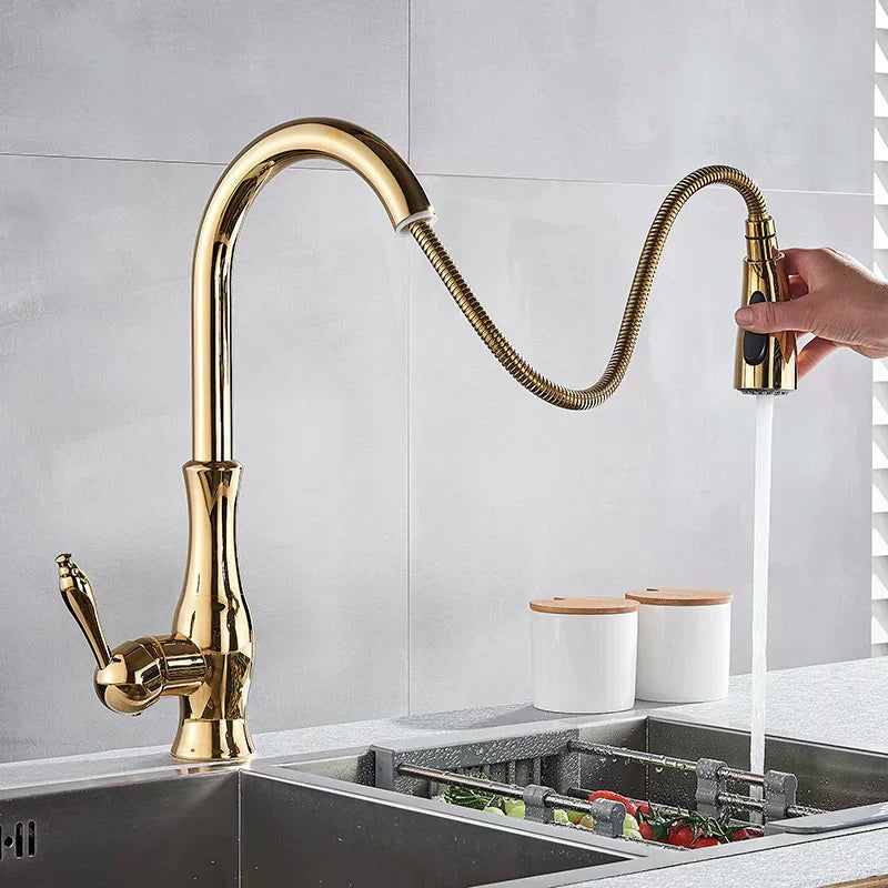 AureliaLux Küchenarmatur mit ausziehbarer Brause, polierte Goldoberfläche