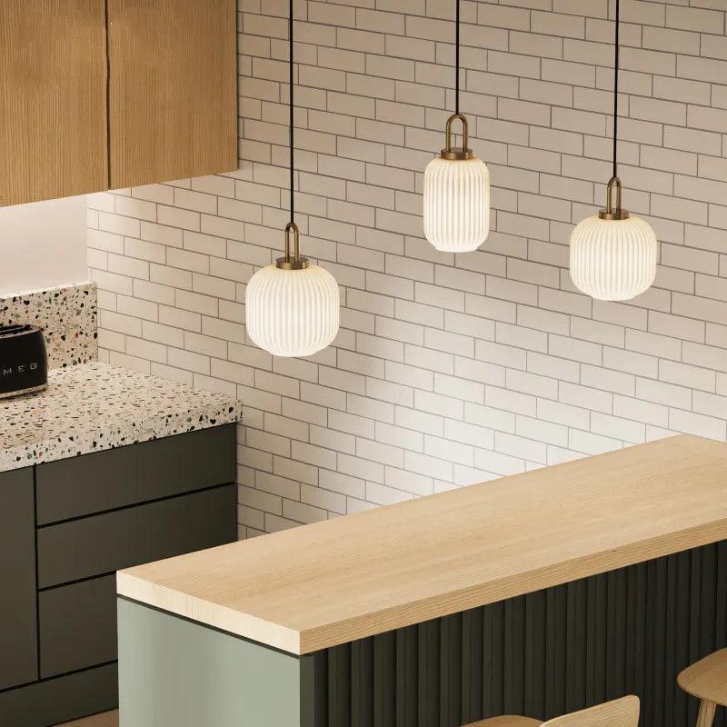 Liora Pendant Light With Glass Stone Shade, Clear & White