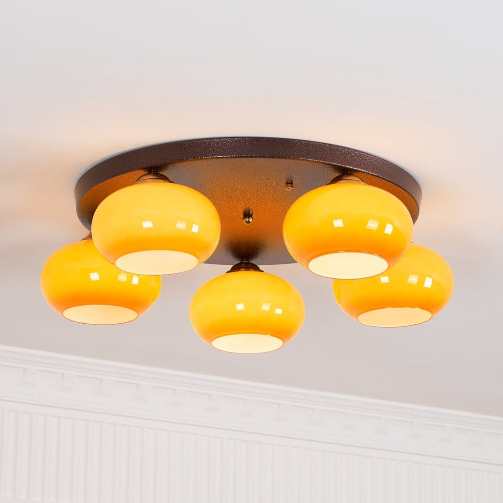 Aurevo 5-Light Amber Glass Flush Mount Ceiling Light | Fioriscas