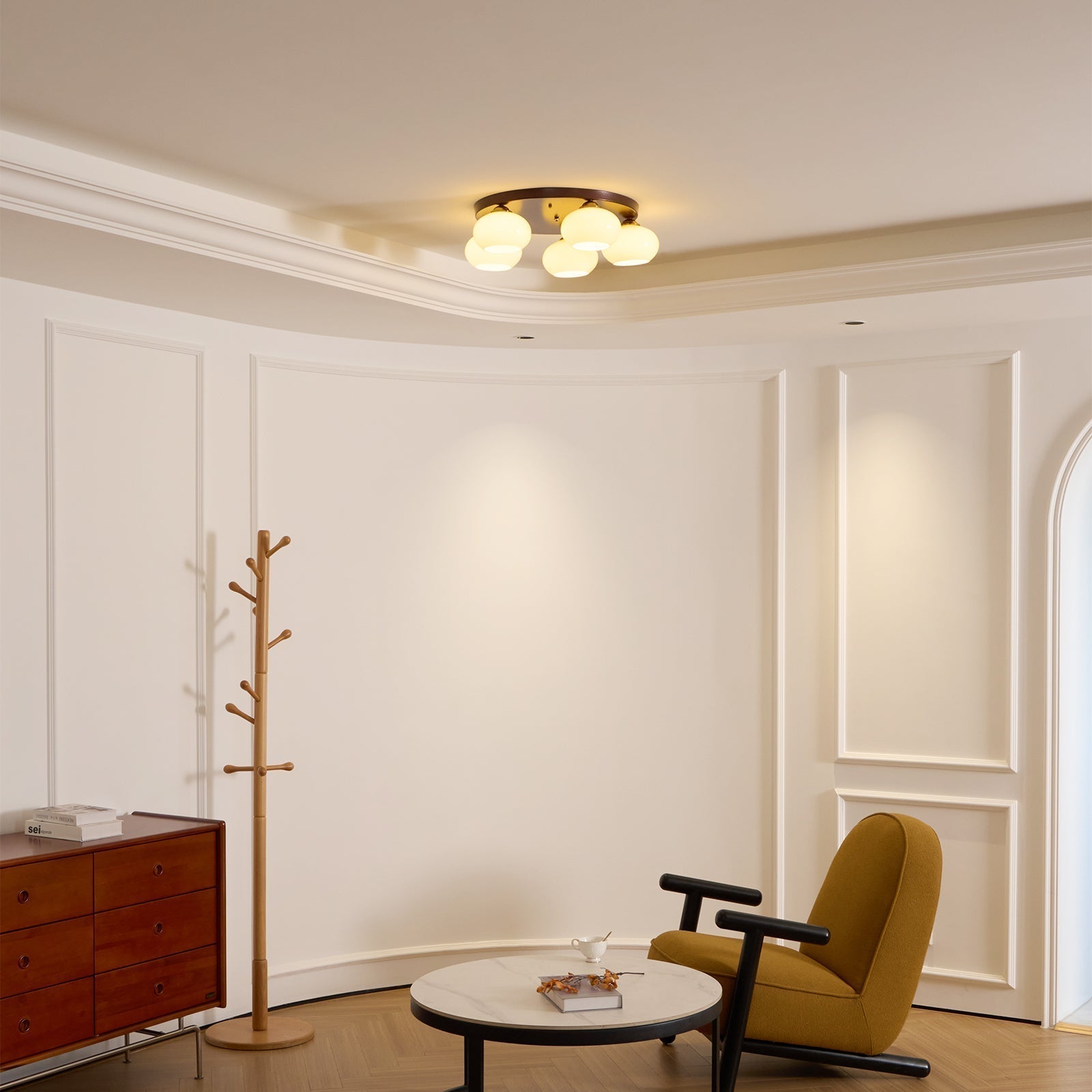 Aurevo 5-Light Amber Glass Flush Mount Ceiling Light | Fioriscas