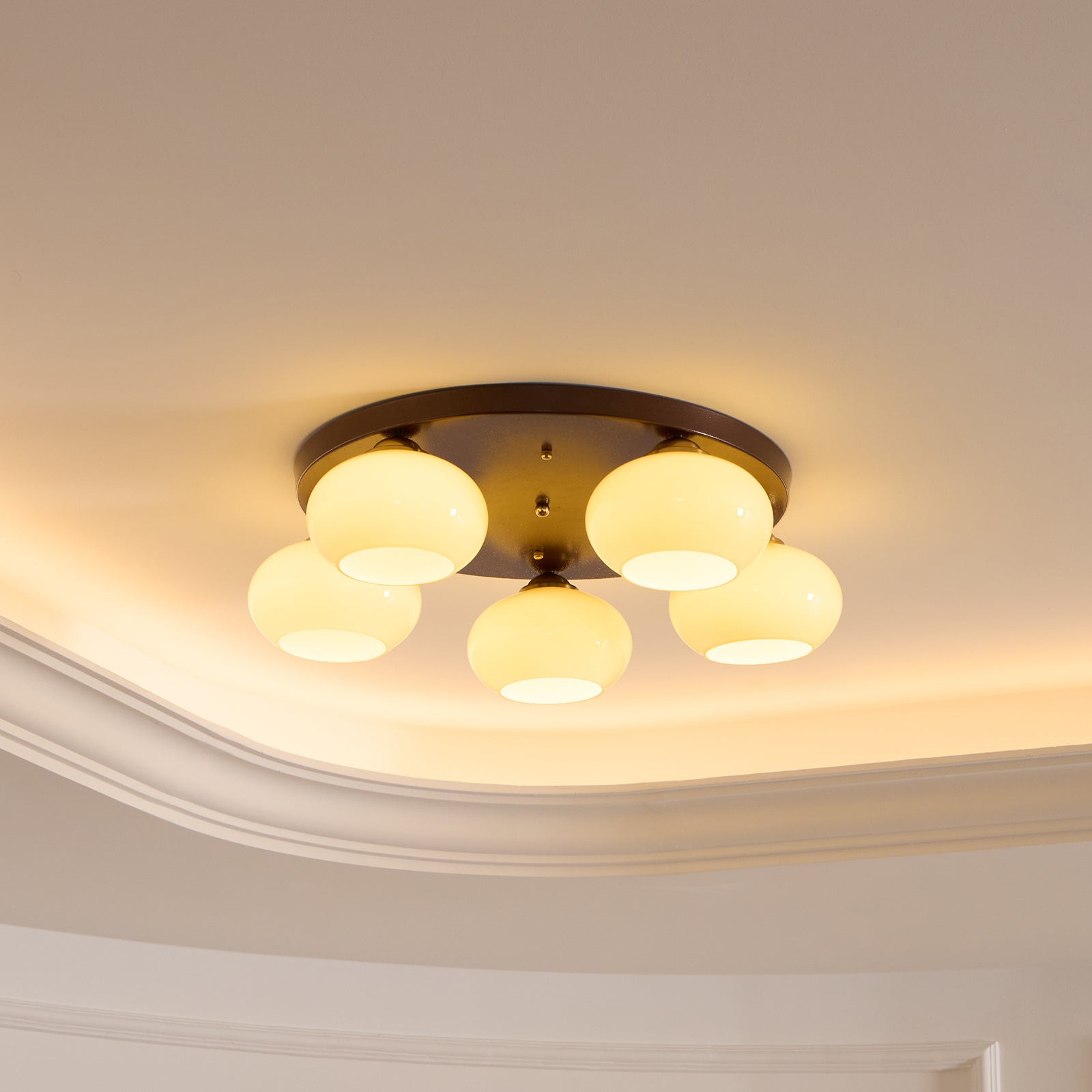 Aurevo 5-Light Amber Glass Flush Mount Ceiling Light | Fioriscas
